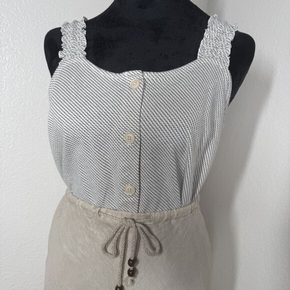 Ana Medium Black & White Striped Tank Top With Button Front & Ruffle Straps Wome - Picture 1 of 7